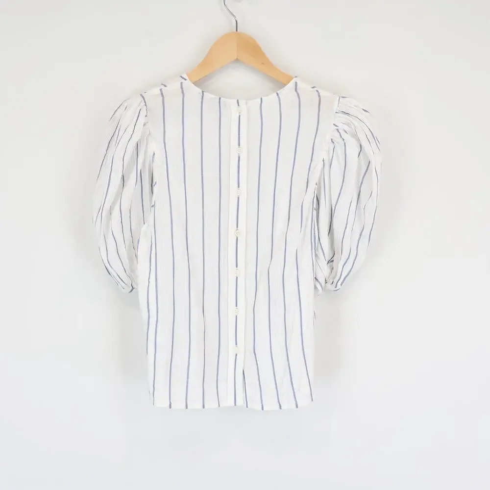 J.Crew Puff Sleeve Stripe Sheer Gauze Ivory Top Size Small NWT